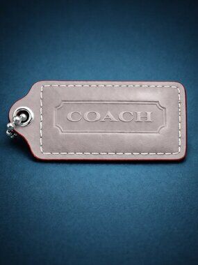 COACH Signature Gray Leather Hangtag Keychain Fob Bag Charm